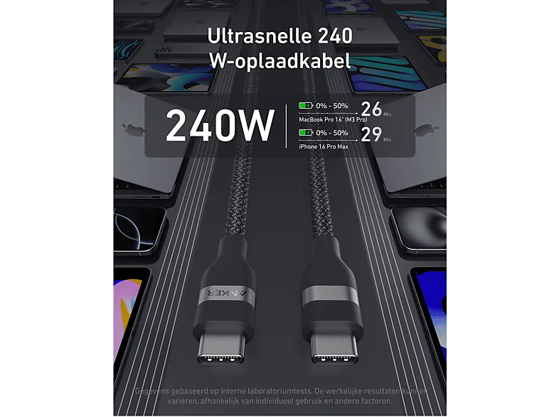 ANKER Câble USB-C vers USB-C, tressé bio souple, 0,9 m, 240 W, noir – Image 6